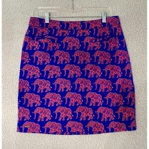 Hatley Womens Knee Skirt Size 6 Cotton Graphic Elephant Print Pink‎ Blue